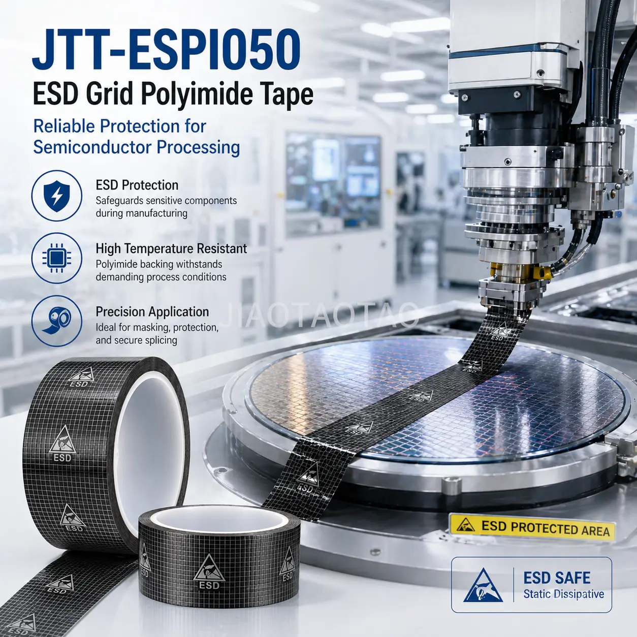 JIAOTAOTAO JTT-ESPI050-SI ESD grid tape with OEM slitting and industrial bulk supply.
